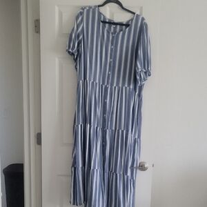 Old Navy Blue and White Striped Maxi Dress